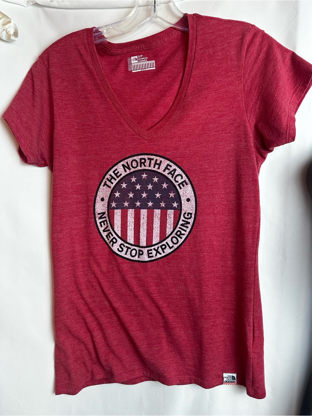 The North Face Women's Heathered Red V-Neck Logo Tee